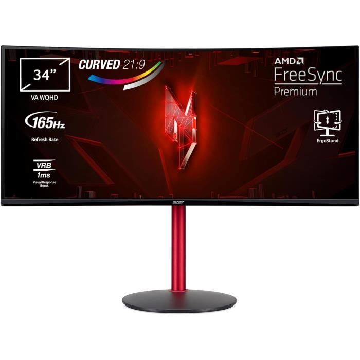 Acer Nitro XZ342CUPbmiiphfx Écran PC Gaming 34" WQHD 144 Hz 3440x1440 21:9 FreeSync 1ms VRB 400 Nits Comfyview BlueLightShield 2xHDMI 2.01xDP 1.2 Moniteur Incurvé Inclinable Couleur