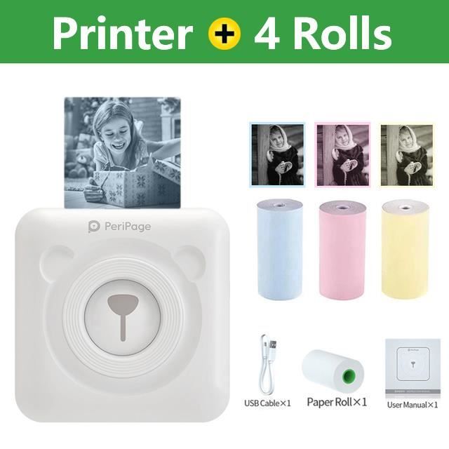 PeriPage Mini Imprimante Thermique Bluetooth - Sans Encre - Pour Photos, Étiquettes, Notes - Compatible Smartphone, IPad, PC