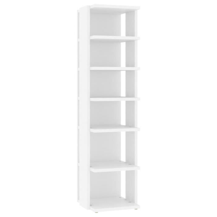 Armoire à chaussures - AKOZON - Blanc - 25x27x102 cm - 6 étagères - Design contemporain