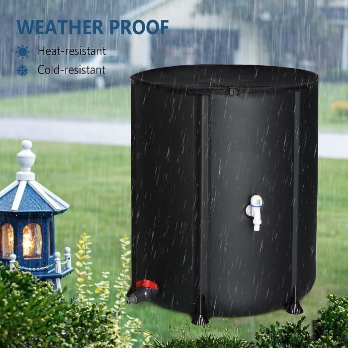 Réservoir d'eau de pluie pliable 50 gallon, PVC noir