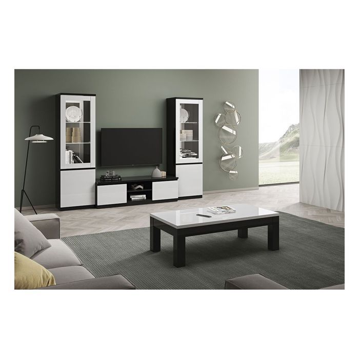 DEYTON - Ensemble Salon Complet Laqué Noir et Blanc Meuble TV + Vitrines avec Leds + Table Basse 127cm DEYTON - Ensemble Salon Complet Laqué Noir et Blanc Meuble TV + Vitrines avec Leds + Table Basse 127cm