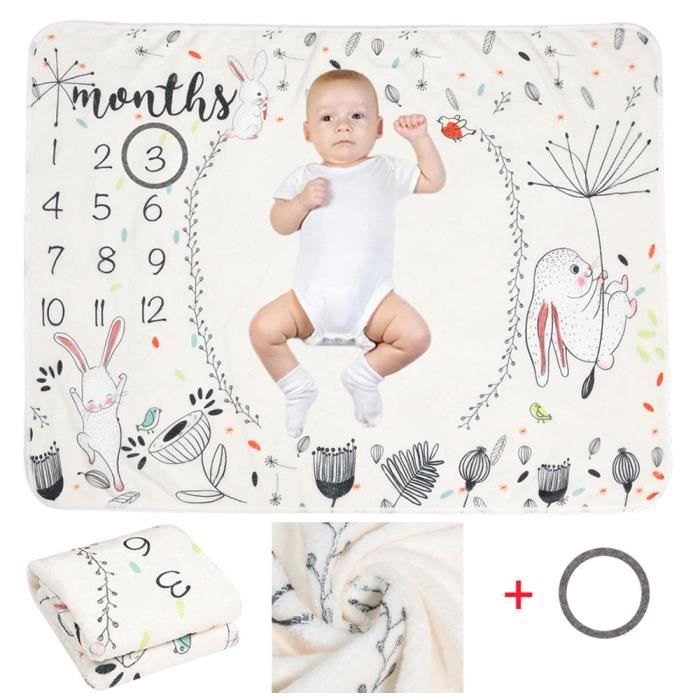 Couverture étape Bébé 130x100 Cm - Tapis Photo Mois Bébé Personnalisable - Coton Naturel 0-12 Ans