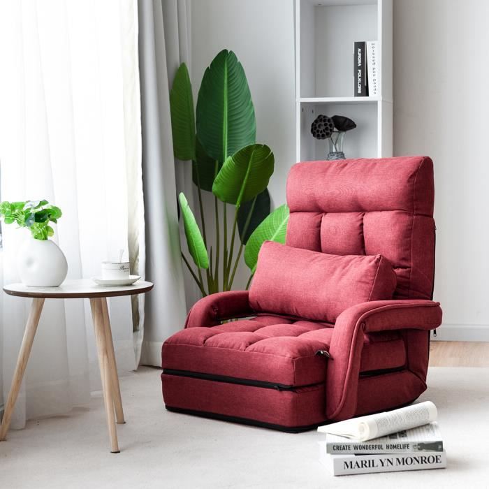 Fauteuil Convertible - Noname - 1 Place - Tissu Gris - Oreiller Inclus - 5 Positions Disponibles