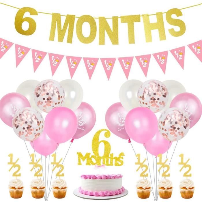 Decorations De Fete D Anniversaire 6 Mois Pour Fille Banniere Or 6 Months Gateau Cake Topper 1 2 Pennant Rose Fournitures D An 1003 Cdiscount Maison
