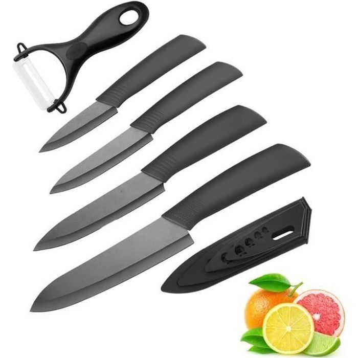 5pcs/Set Couteau en céramique , Ensembles de couteaux de cuisine Couteaux  chef pour Couper Fruits Légumes Viande Noir - Cdiscount Maison