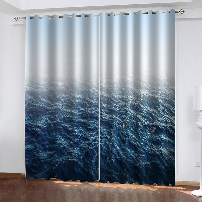 Rideaux Occultants 3D POGIB – Motif Fleur Papillon Bleu – Isolants Thermique Et Phonique – Pour Chambre Et Salon