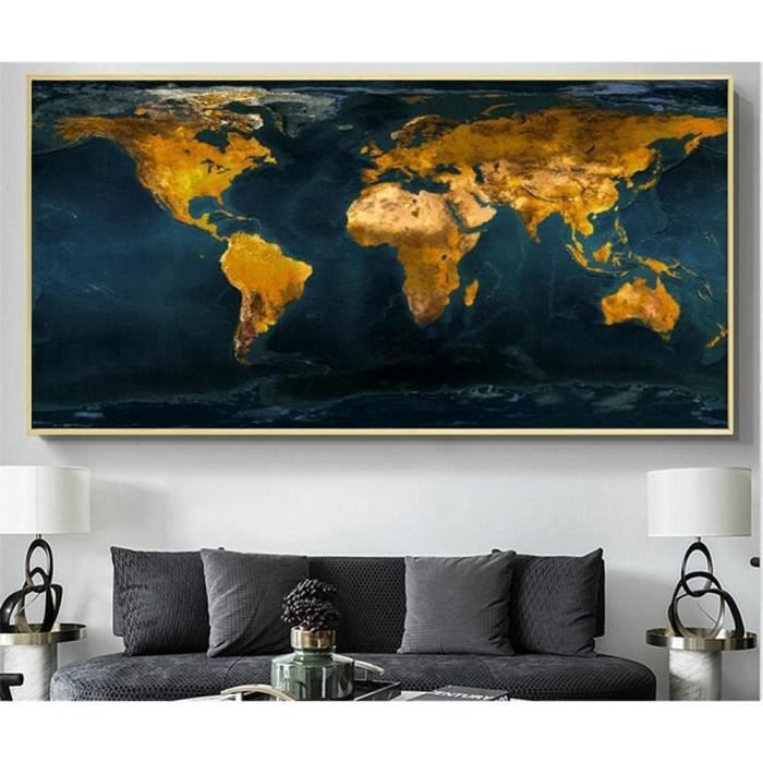 DIY 5D Kit Diamond Painting Grand Format Carte du monde en or Full Drill Broderie Diamant Kit Complet Strass Point De Croix Peinture Diamant Artisanat Salon Chambre Décoration Murale 100x200cm/40x80in