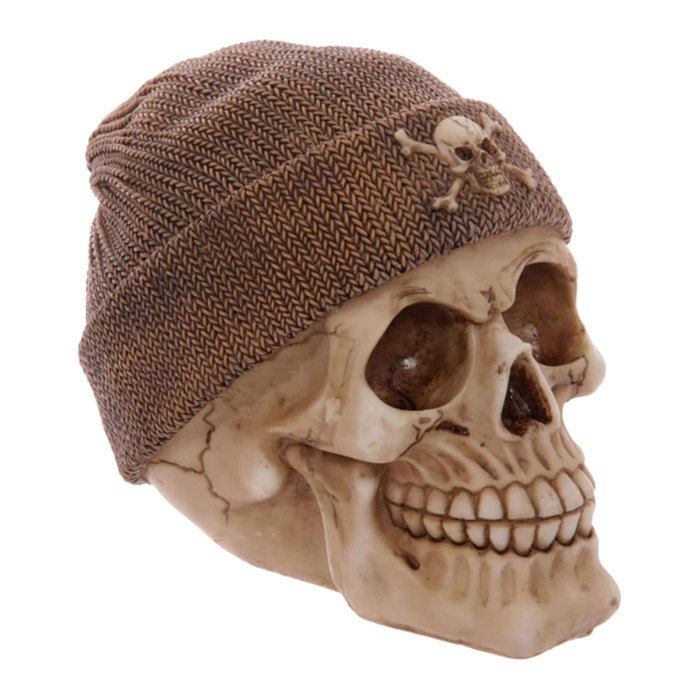 Figurine crâne avec bonnet brun
