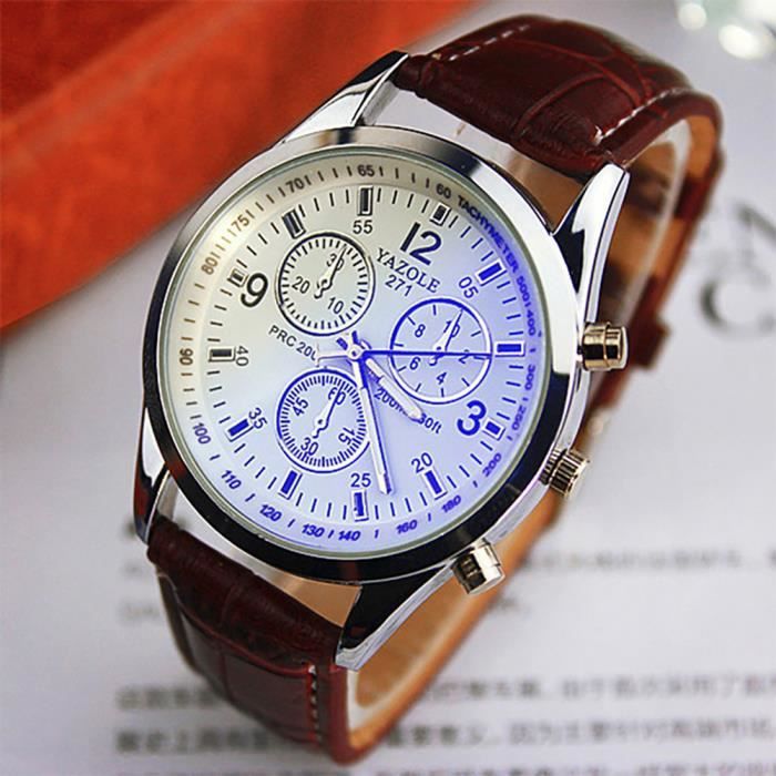 Montre Homme de marque quartz watch cuir étanche Montres à la Mode Ma Blanc , Achat/vente