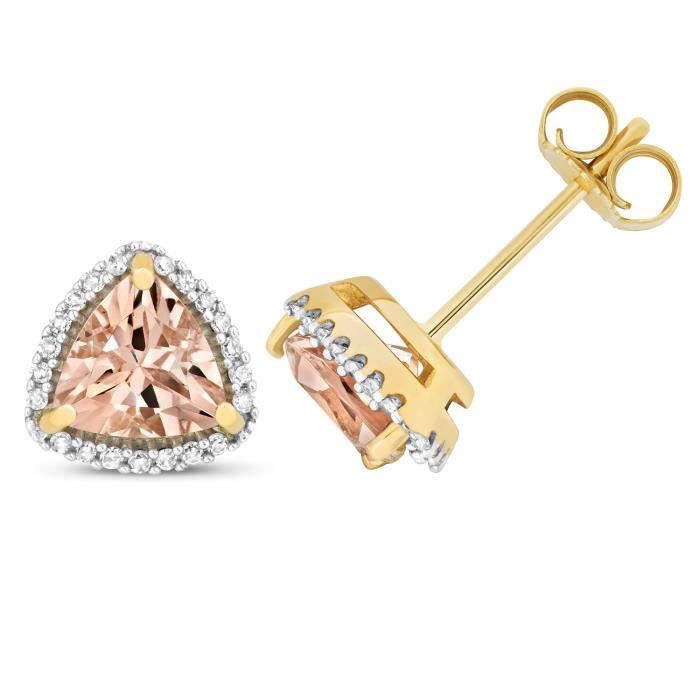 Boucles D'oreilles En Or 9 Carats Avec Diamants 0.07 Carat Et Rubis - 8x5 Mm, Pour Femme