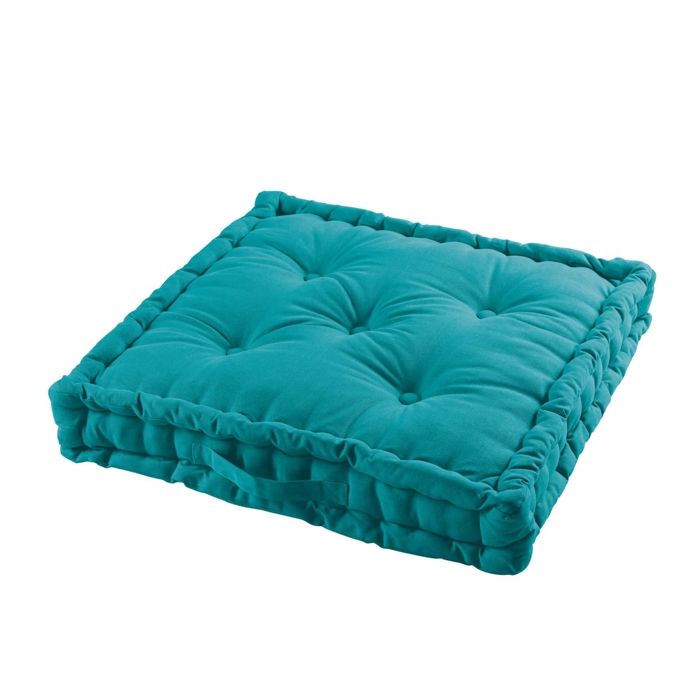 CDaffaires Coussin de sol 60 x 60 x 10 cm coton uni panama Bleu