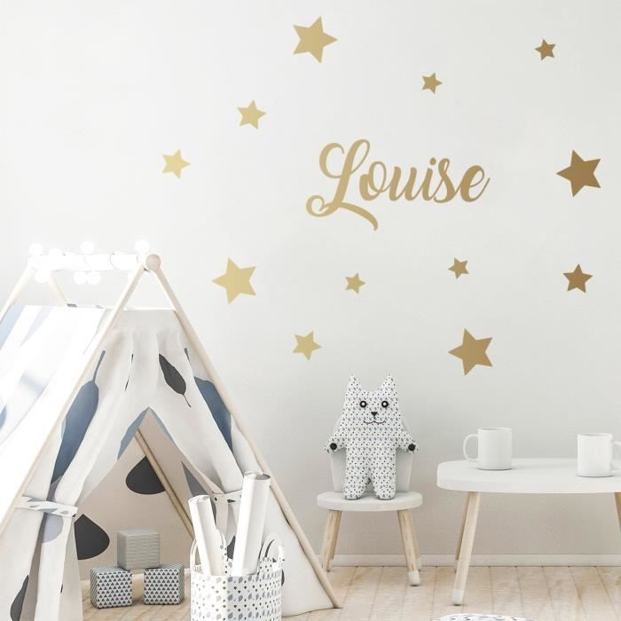 Stickers Muraux - Déco Maison & Chambre Enfant, Bébé - Stickers Prénom + 12  Étoiles - OR - 410x440 mm - Cdiscount Maison