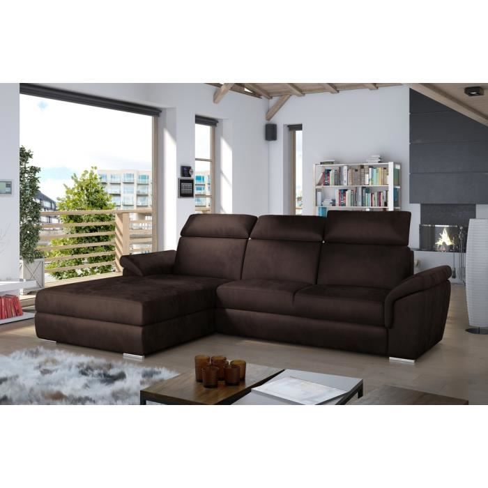 Canapé dangle convertible en tissu velours Prestige marron 5 places angle gauche (vu de face) - TRESOR Canapé dangle convertible en tissu velours Prestige marron 5 places angle gauche (vu de face) - TRESOR