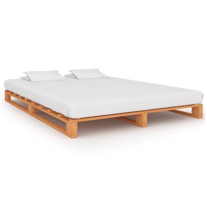 Lit adulte - Chambre Cadre de Lit de Palette Sommier à Lattes - Marron - 180 x 200 cm - Bois massif