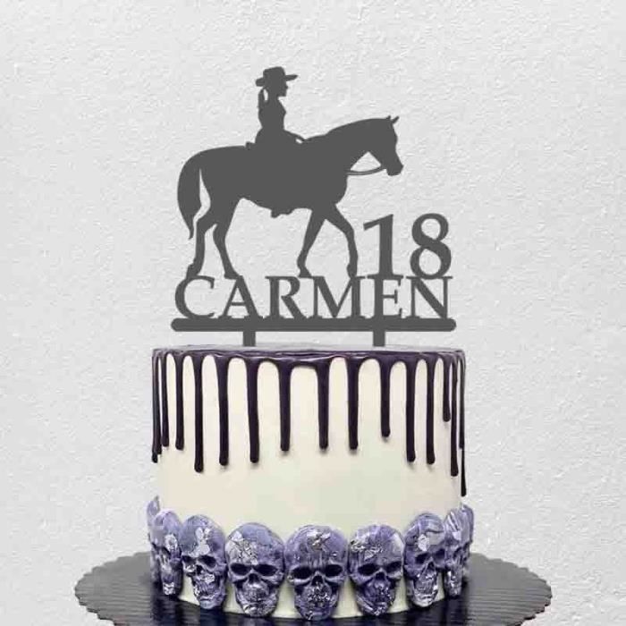 Black 18x21cm Personnalise Anniversaire Gateau Topper Nom Personnalise Age Fille Equitation Cheval Pour Enfants Fete D Anniversa Cdiscount Maison
