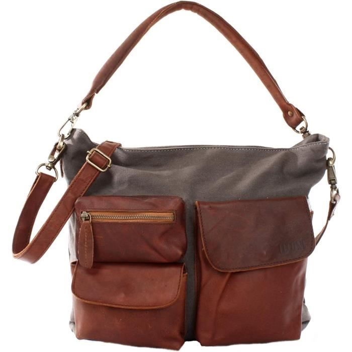 LECONI Sac a bandouliere pour femme Vintage Look Canvas Sac en