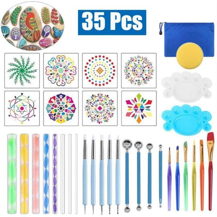35 kits de peinture mandala pour sur galet pierre pointillage pinceaux palette pochoir art gaufrage artisanat poterie cdiscount beaux arts et loisirs creatifs permet faire la musique pratique graphique coloriage
