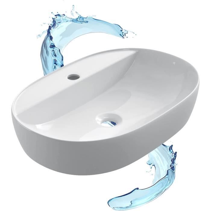 Starbath Plus - Lavabo en céramique - Forme ovale - Blanc - Avec trou pour robinet - Dimensions 60 x 38 x 12 cm