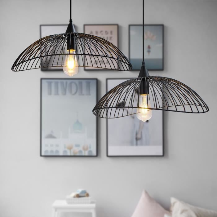 U-DO LOT DE 2 Lustre Industriel Suspension Luminaire en Fer Noir - 50*21cm