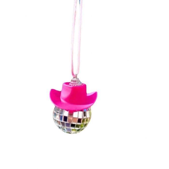 Décoration Rétroviseur Voiture LINGJIONG - Boule Disco Avec Chapeau De Cowboy - Pendule 38cm