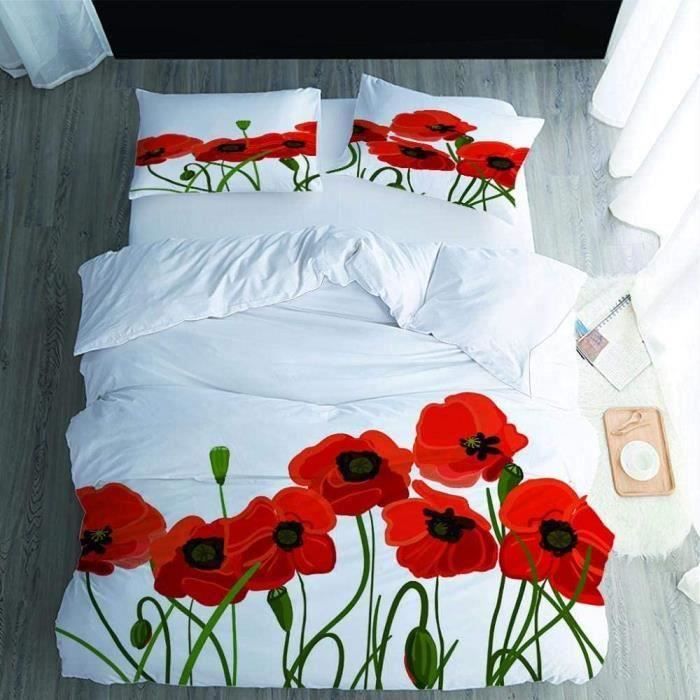 Housse de Couette imprimé 3D Housse de Couette Coquelicot Ensemble 3