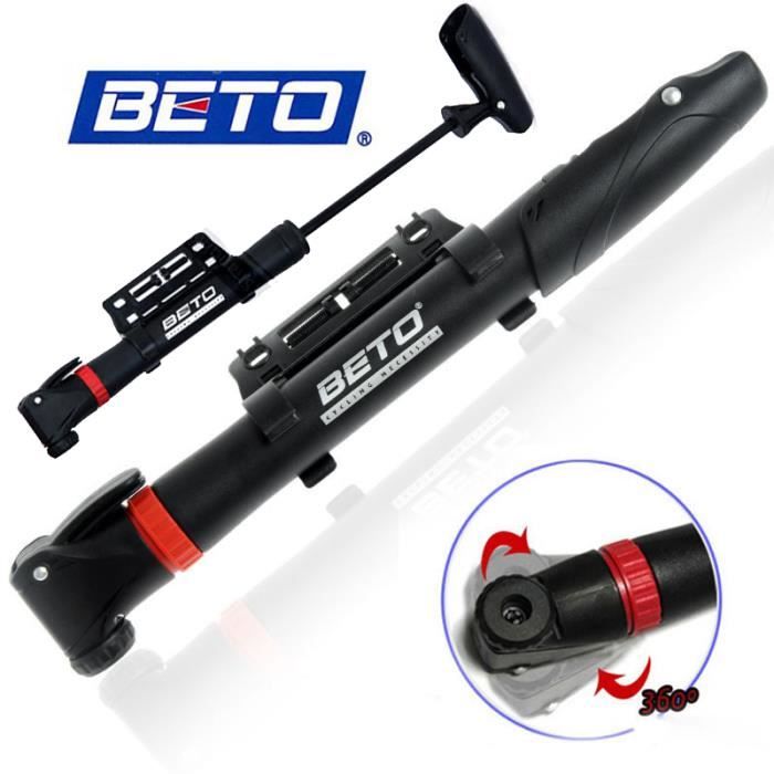 Mini pompe vélo Beto aluminium presta, Pompe 260 mm + support, mini pompe