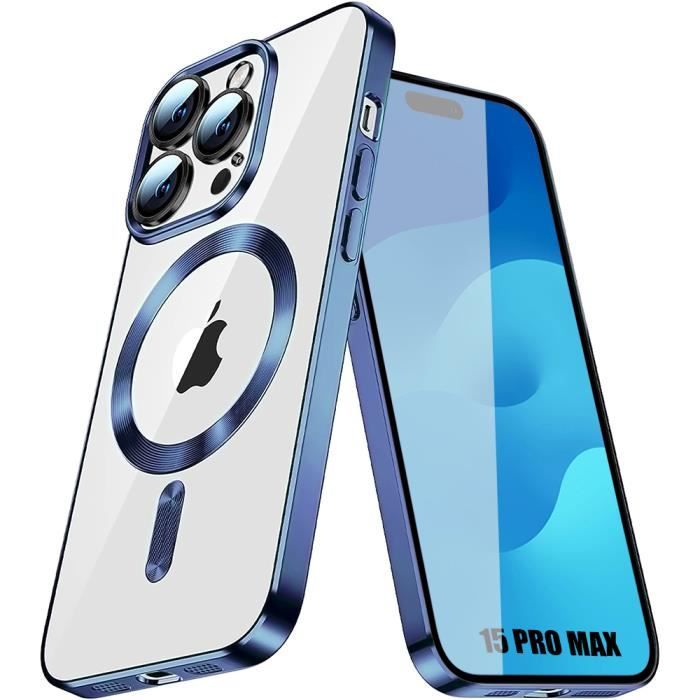 Coque pour iPhone 15 Pro Max avec Cercle Magnétique Protection Antichoc TPU  Transparent Contour Bleu - Cdiscount Téléphonie