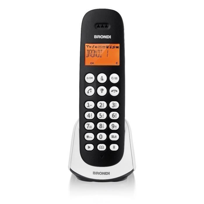 Brondi Adara Téléphone DECT Combiné sans fil Haut-parleur 20 entrées Identification de lappelant Noir Blanc