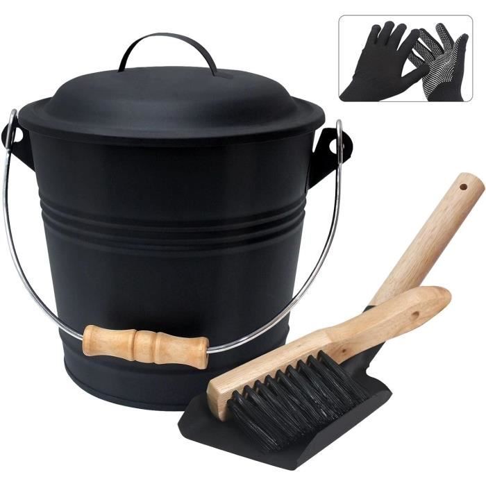 BRIAN & DANY Seau à Cendres 5L Avec Couvercle - Inclut Pelle Et Brosse - Pour Cheminée, Poêle, Barbecue