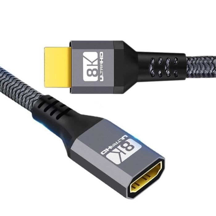 Rallonge HDMI 2.1 0.5M Mâle-Femelle - 8K@60Hz, 4K@120Hz, 48 Gbps | Compatible PS5, TV 4K, EARC, Câble Nylon Tressé