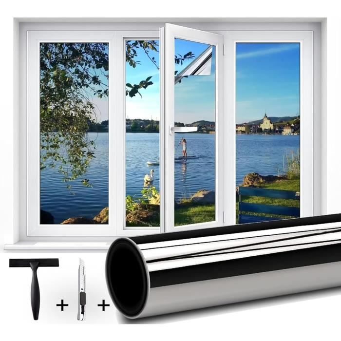 Film Solaire Miroir Argent 445x200 Cm Pour Fenêtre - Protection UV 99% - Adhésif Statique MARAPON