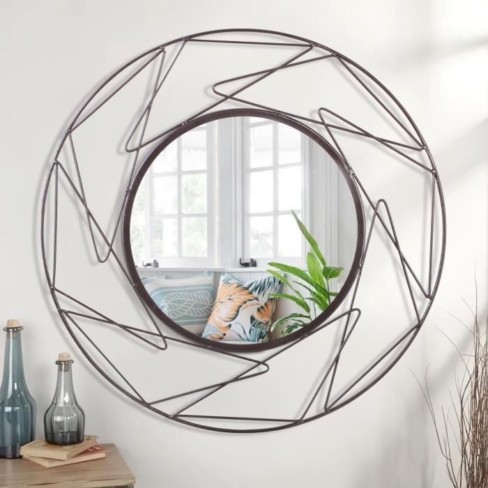 Miroir De Coiffeuse Ancien Atsonea – Cadre Métal Forgé Motif Fleurs – Autoportant