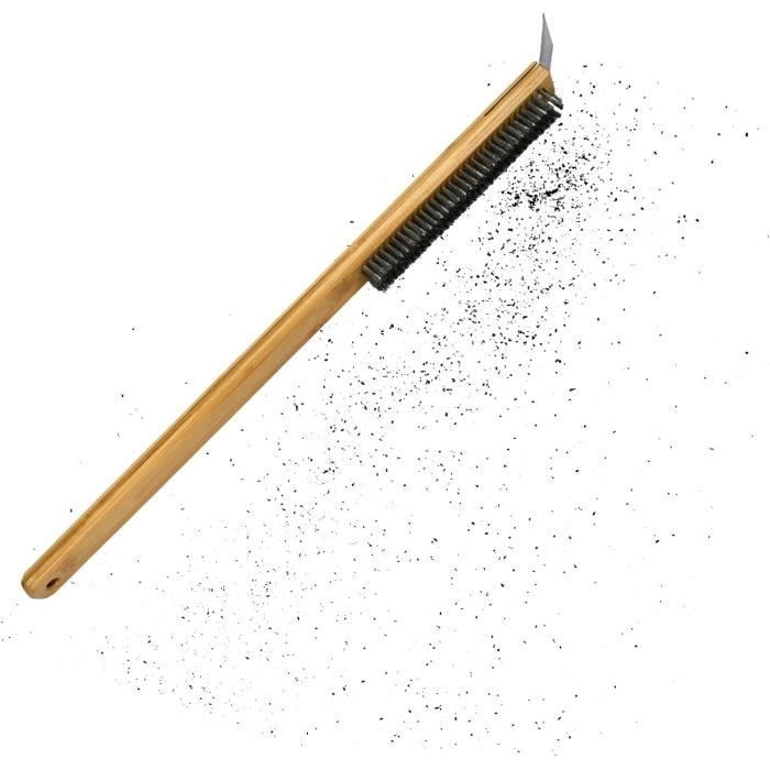 Brosse De Four à Pizza GANCEI Avec Grattoir - Poils Laiton, Manche Réglable 40 Cm, Idéale Pour Nettoyage Pierre à Pizza Et Barbecue