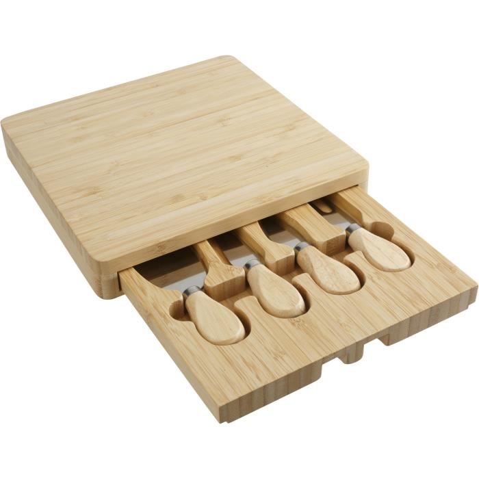 Cosy & Trendy 2665406 Planche à découper+4 accessoires à fromages-23X23XH3,5CM-Bambou