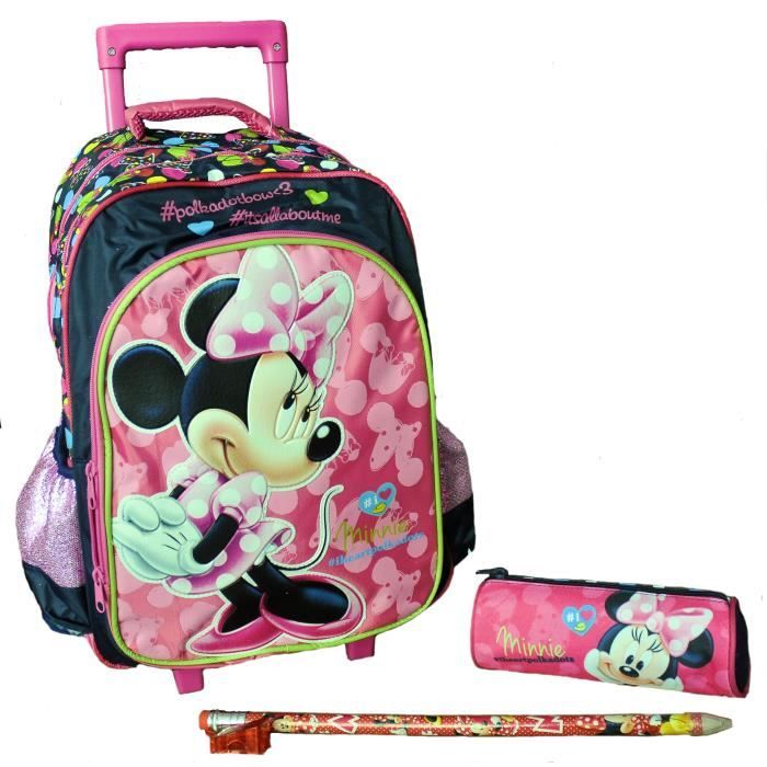 Cartable TROLLEY MINNIE + trousse + crayon géant fille Rose - Cdiscount