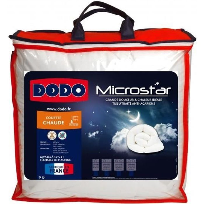 Pack Couette Dodo Microstar 140 x 200 cm pour lit 1 place + 1 Oreiller Microstar 60 x 60 cm