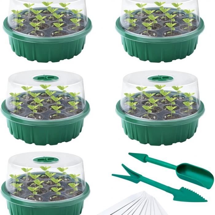 Mini Serre Pour Semis Lot De 5 - Bacs à Semis Avec Couvercle Et Outils - Idéal Germination