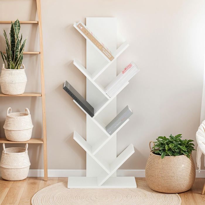 Bibliothèque Arbre étagère à 13 Compartiments Meuble De Rangement 86 X 25 X 140 Cm Avec Coins Arrondis Et Rebords Marron 85315540