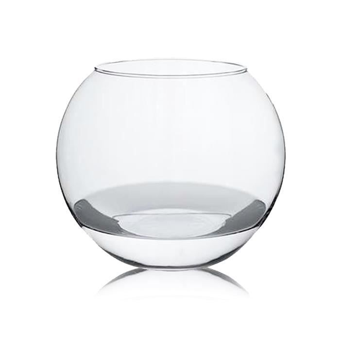 Vase boule verre sur socle bois (h)20,5x(d)20cm