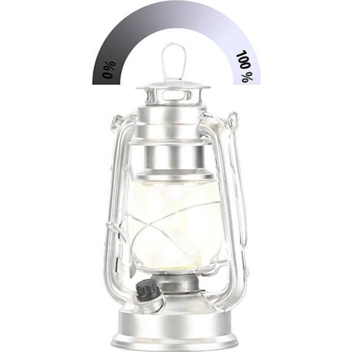 Lampe-tempête LED - Lunartec - Argent - Intensité variable 200 lm - 3W - 8000K Lampe-tempête LED - Lunartec - Argent - Intensité variable 200 lm - 3W - 8000K