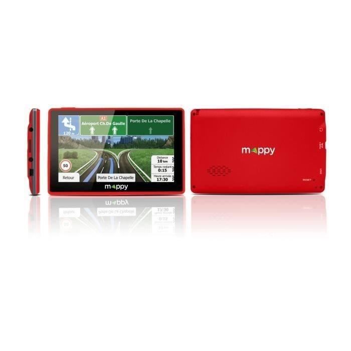 MAPPY ITI E-438 GPS Slim Rouge avec Housse Carte à Vie Intégrée