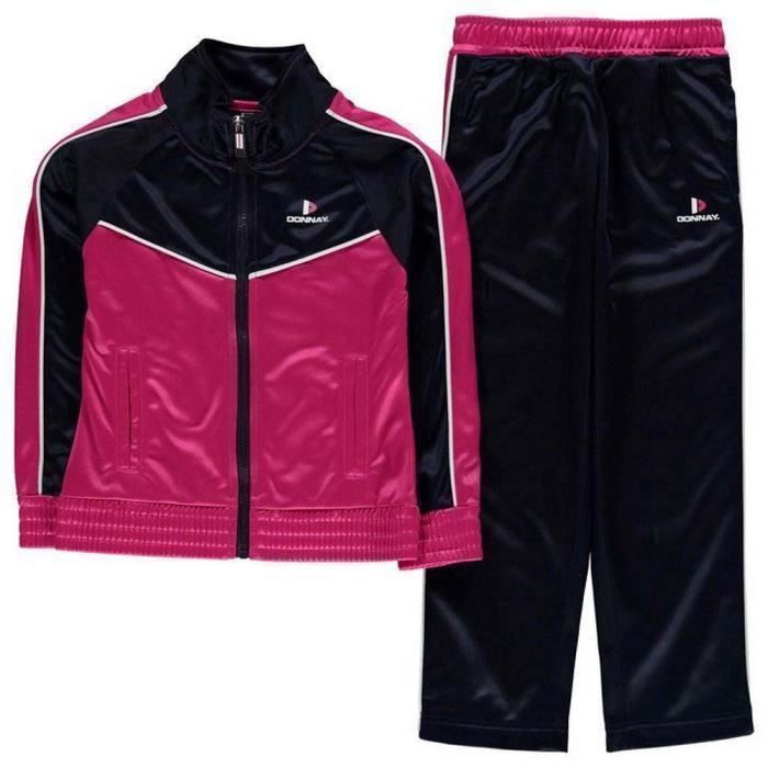 Jogging Fille - Donnay - Rose et Noir - Manches longues - 100% Polyester - Multisport Jogging Fille - Donnay - Rose et Noir - Manches longues - 100% Polyester - Multisport