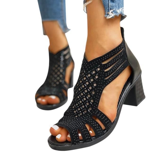 Sandales Femme Talon Aiguille 10cm - Style Vintage Floral, Bout Ouvert Bouche De Poisson, Semelle Caoutchouc Antidérapante - 12