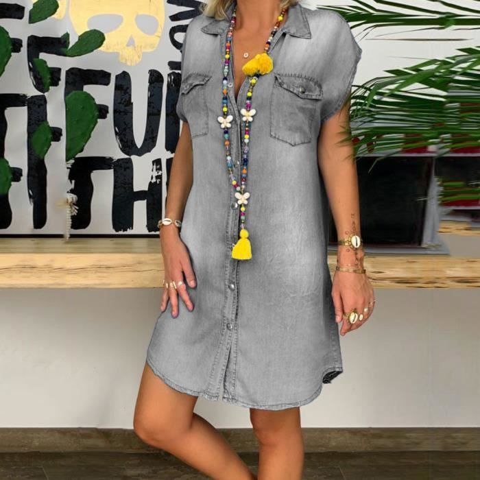 Robe en online jean avec bouton