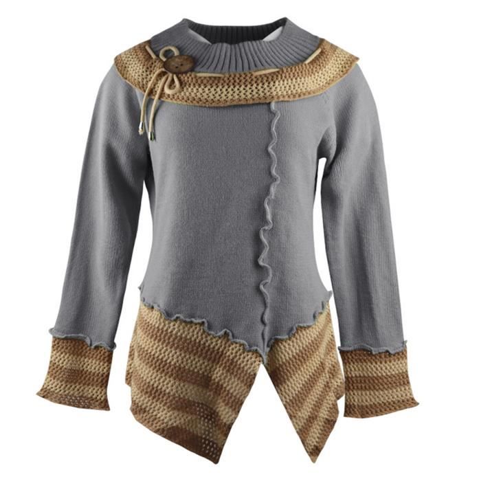 Pull Fille Manches Longues Tricoté - Col Rond Et Manches à Volants