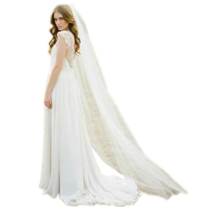 UYRVAPE Voile De Mariée Long 3m Femme Peigne Voile De Mariée Brodé De Ruban Vintage Cathédrale De Mariée Idéal Pour Les Déguisements De Soirées Mariage Reprises De Banquet