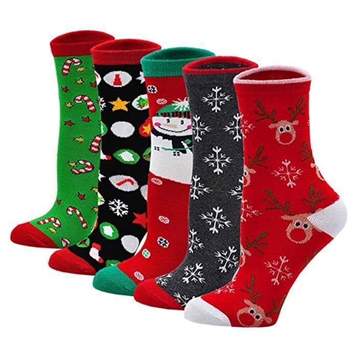 10 Paires De Chaussettes De Noël Fantaisie – Motifs Bonhomme De Neige, Sapins, Père Noël – Taille 35-41, Coton/polyester – Pour Femme/homme, Décoration Ou Cadeau