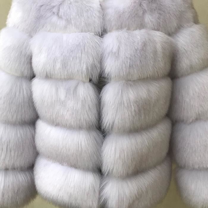 Qolkmuiy-GJ Manteau chaud à poils longs pour homme - Manches longues - Fausse renard - Hiver - Mode - Manteau épais en fourrure, blanc, S