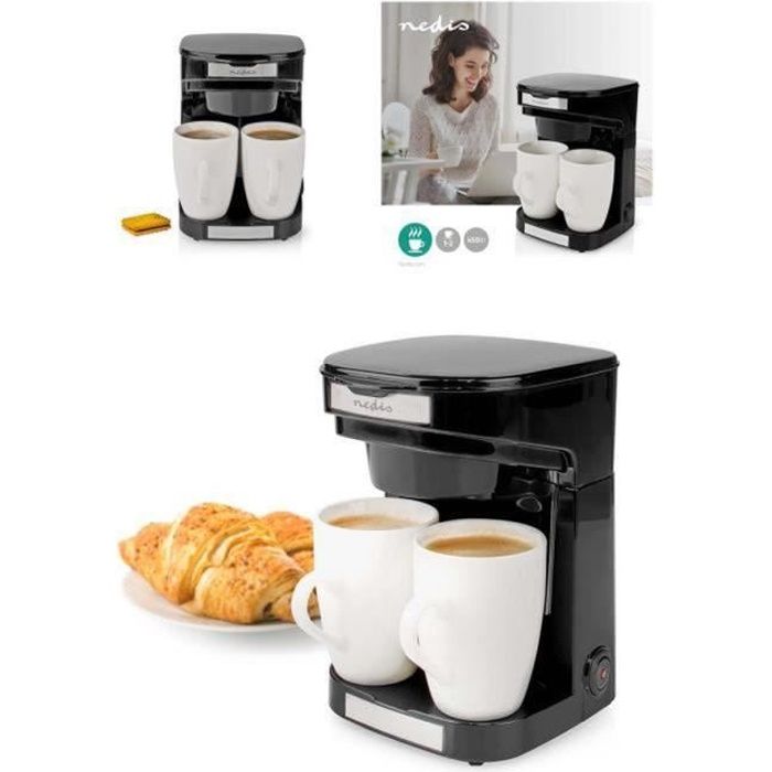 Cafetière électrique 2 Tasses Duo 2 x 0.25l Filtre permanent lavable 450W noir Arrêt automatique