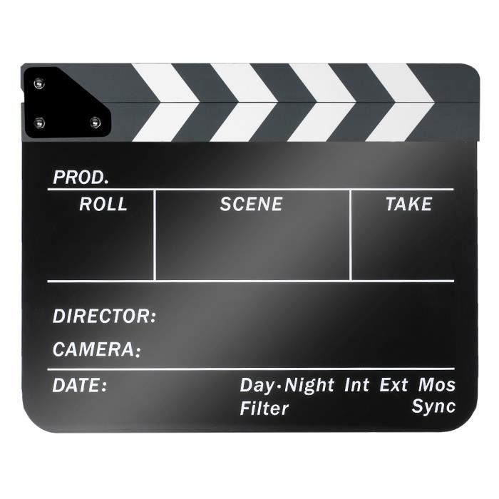 Neewer Clap Cinéma Film en Plastique Acrylique 25x30cm Scènes dAction Cut Clapper Ardoise avec Perche Bâtons Blanc/Noir 